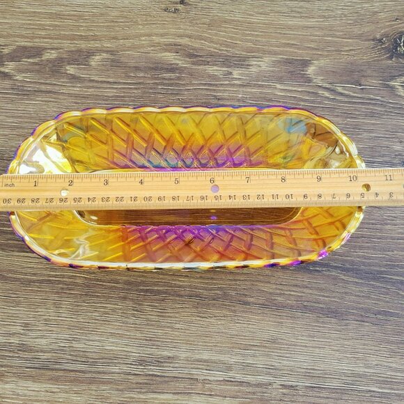Unique Mismatched 2-Tiered Dessert Stand, Floral & Iridescent Orange Glass - Picture 12 of 16